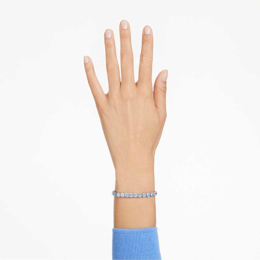 Bracciale Swarovski Matrix Tennis Taglio Round, Blu, Placcato rodio - Misura L