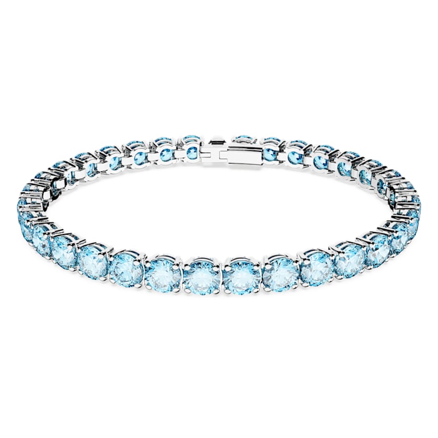 Bracciale Swarovski Matrix Tennis Taglio Round, Blu, Placcato rodio - Misura L