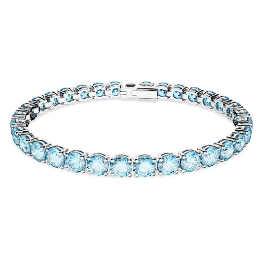 Bracciale Swarovski Matrix Tennis Taglio Round, Blu, Placcato rodio - Misura L