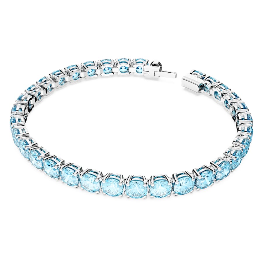 Bracciale Swarovski Matrix Tennis Taglio Round, Blu, Placcato rodio - Misura L