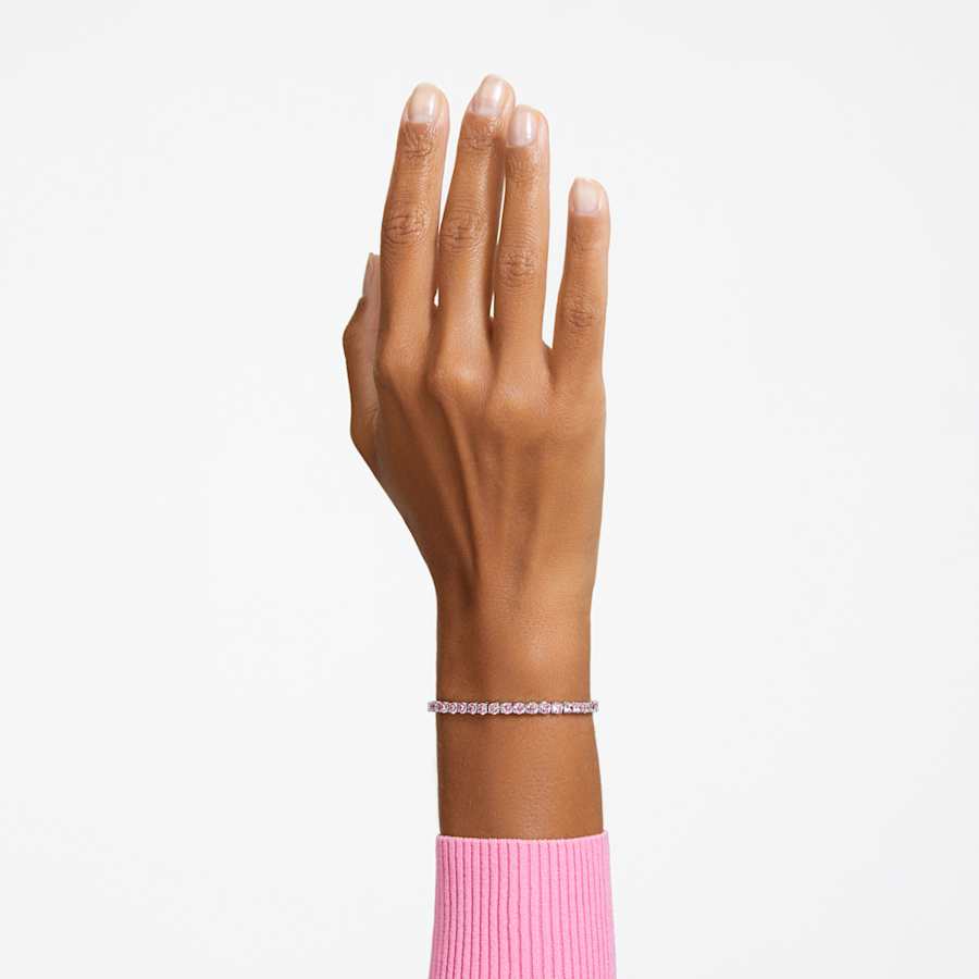 Bracciale Swarovski Matrix Tennis Taglio Round, Rosa, Placcato rodio - Misura M