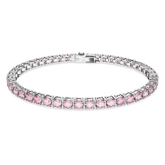 Bracciale Swarovski Matrix Tennis Taglio Round, Rosa, Placcato rodio - Misura M