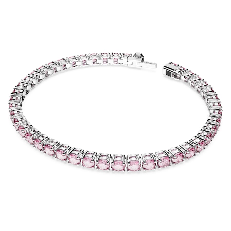 Bracciale Swarovski Matrix Tennis Taglio Round, Rosa, Placcato rodio - Misura M