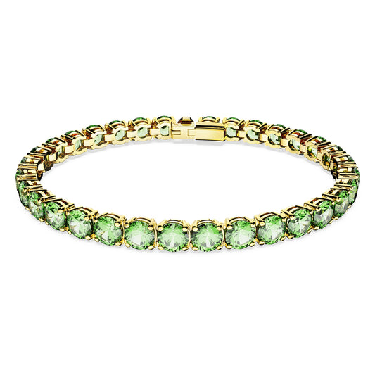 Bracciale Tennis Swarovski MatrixTaglio tondo, Verde, Placcato color oro