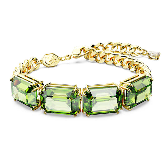 Bracciale Swarovski Millenia Taglio ottagonale, Verde, Placcato color oro