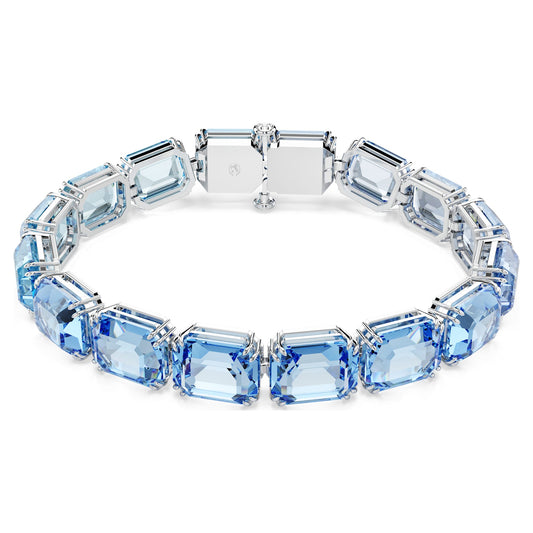 Bracciale Tennis Swarovski Millenia Taglio Octagon, Sfumatura di colore, Blu, Placcato rodio
