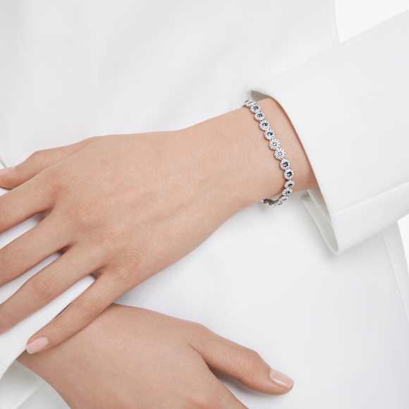 Bracciale Swarovski Una Angelic Taglio Round, Blu, Placcato rodio