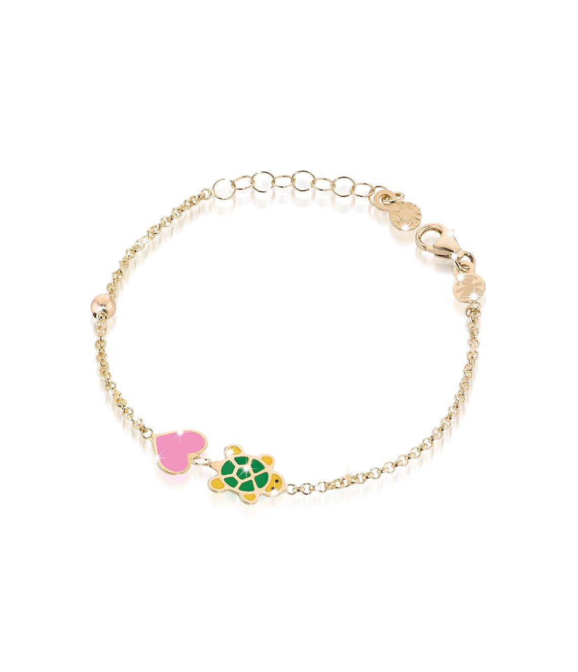 Bracciale Lebebé Prime Gioie Fortuna Oro Giallo 9 Kt Cuore e Tartaruga