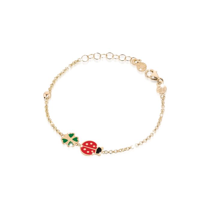 Bracciale leBebé PrimeGioie Fortuna Oro 9 Kt Coccinella Quadrifoglio