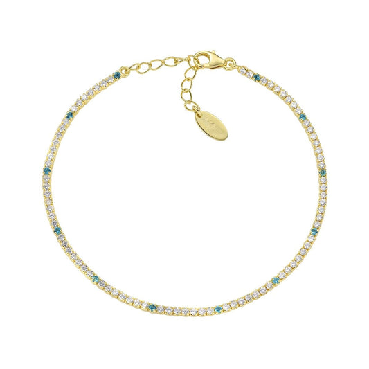 Bracciale Amen Tennis Mania Argento Dorato Zirconi Bianchi/Acquamarina