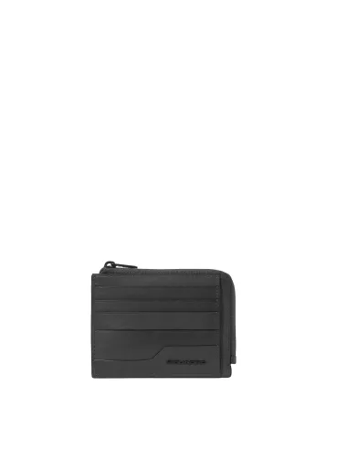 Portacarte Di Credito Piquadro Bustina Tascabile Zip Portamonete Pelle Nero