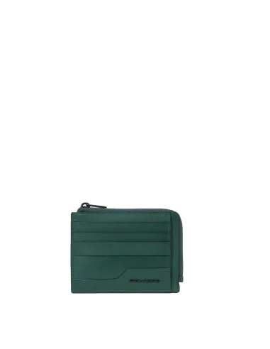 Portacarte Di Credito Piquadro Bustina Tascabile Zip Portamonete Pelle Verde