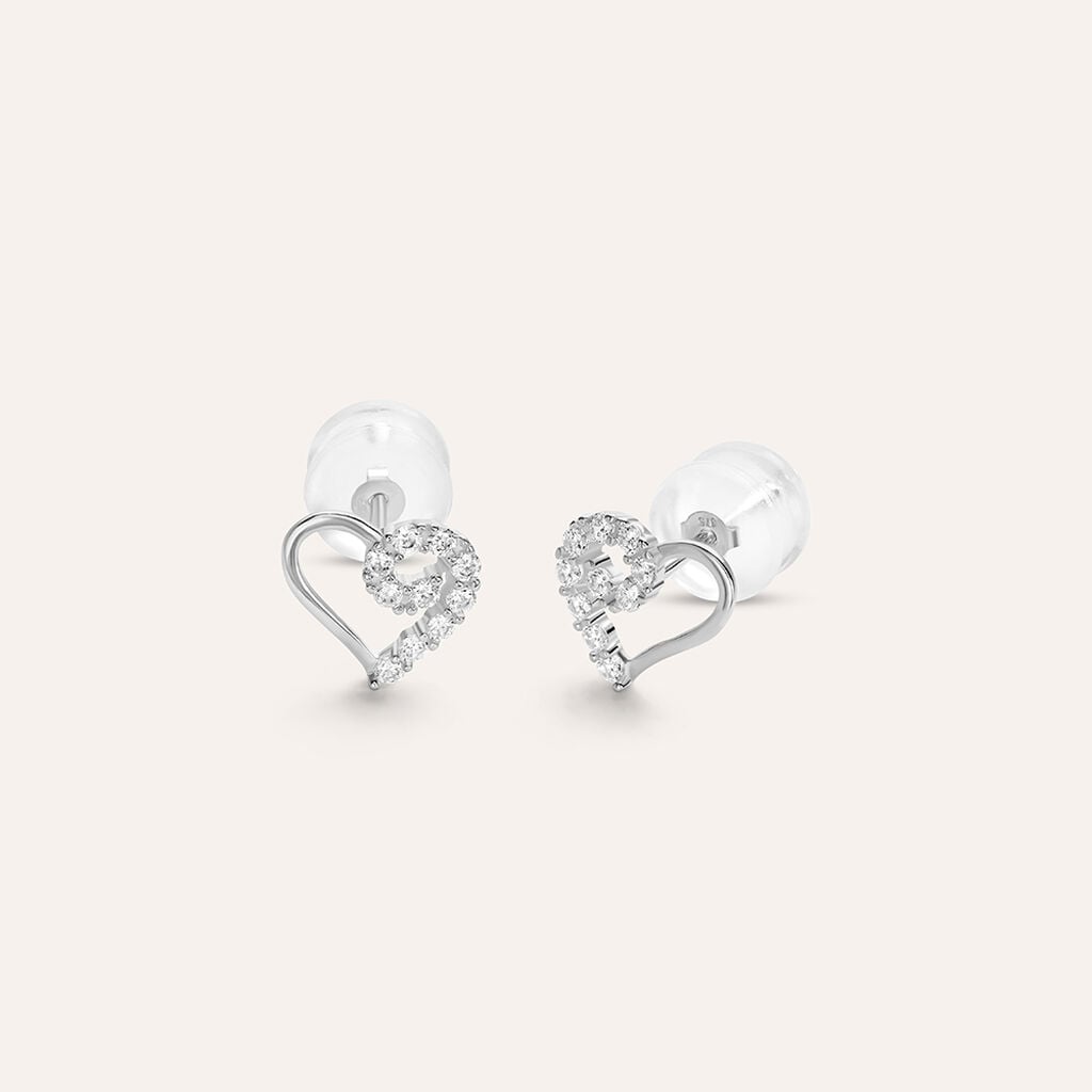 Orecchini Stroili Bon Ton Lobo Cuori Oro Bianco e Zirconi