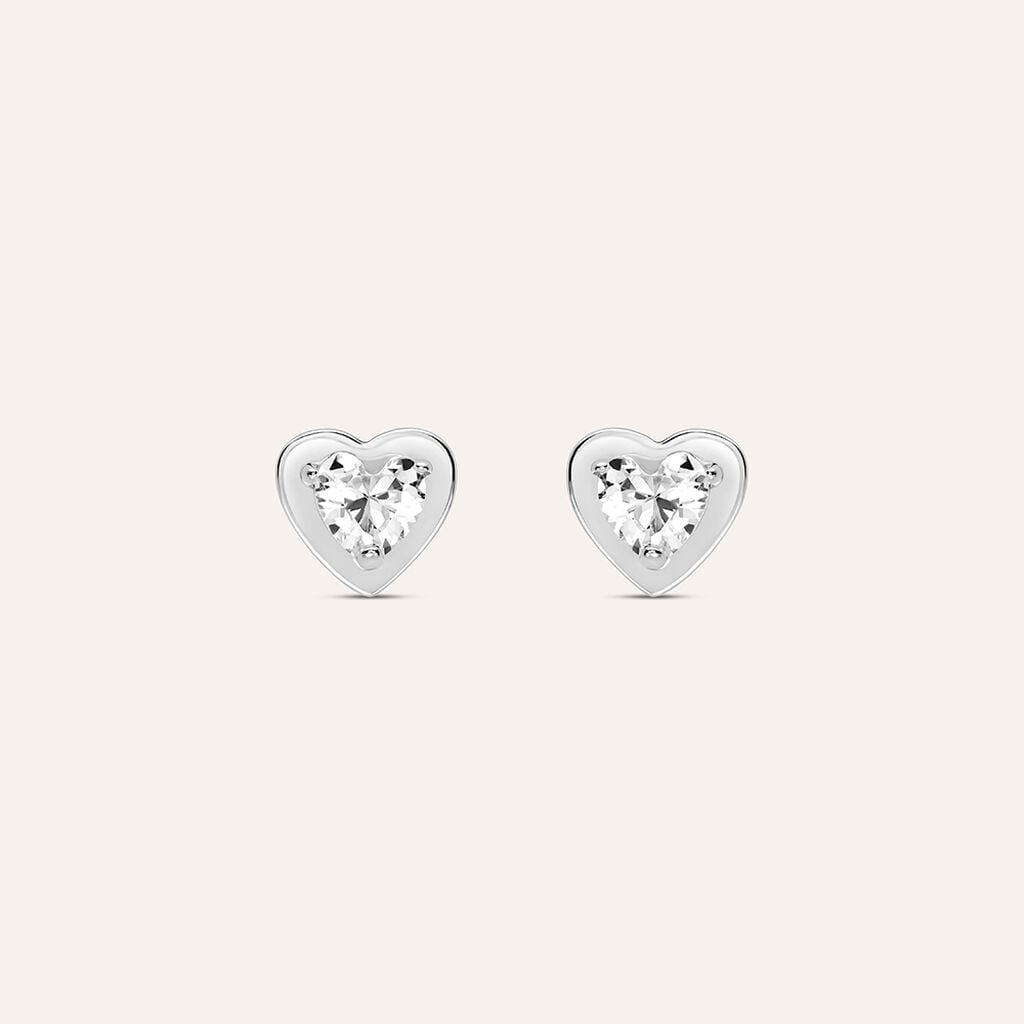 Orecchini a Lobo Stroili Bon Ton Cuore Oro Bianco 9 Kt e Cubic Zirconia