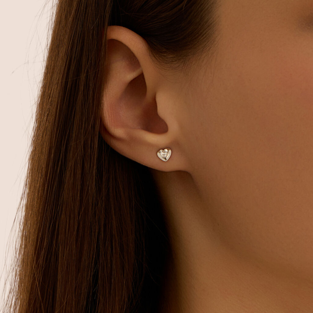 Orecchini a Lobo Stroili Bon Ton Cuore Oro Bianco 9 Kt e Cubic Zirconia
