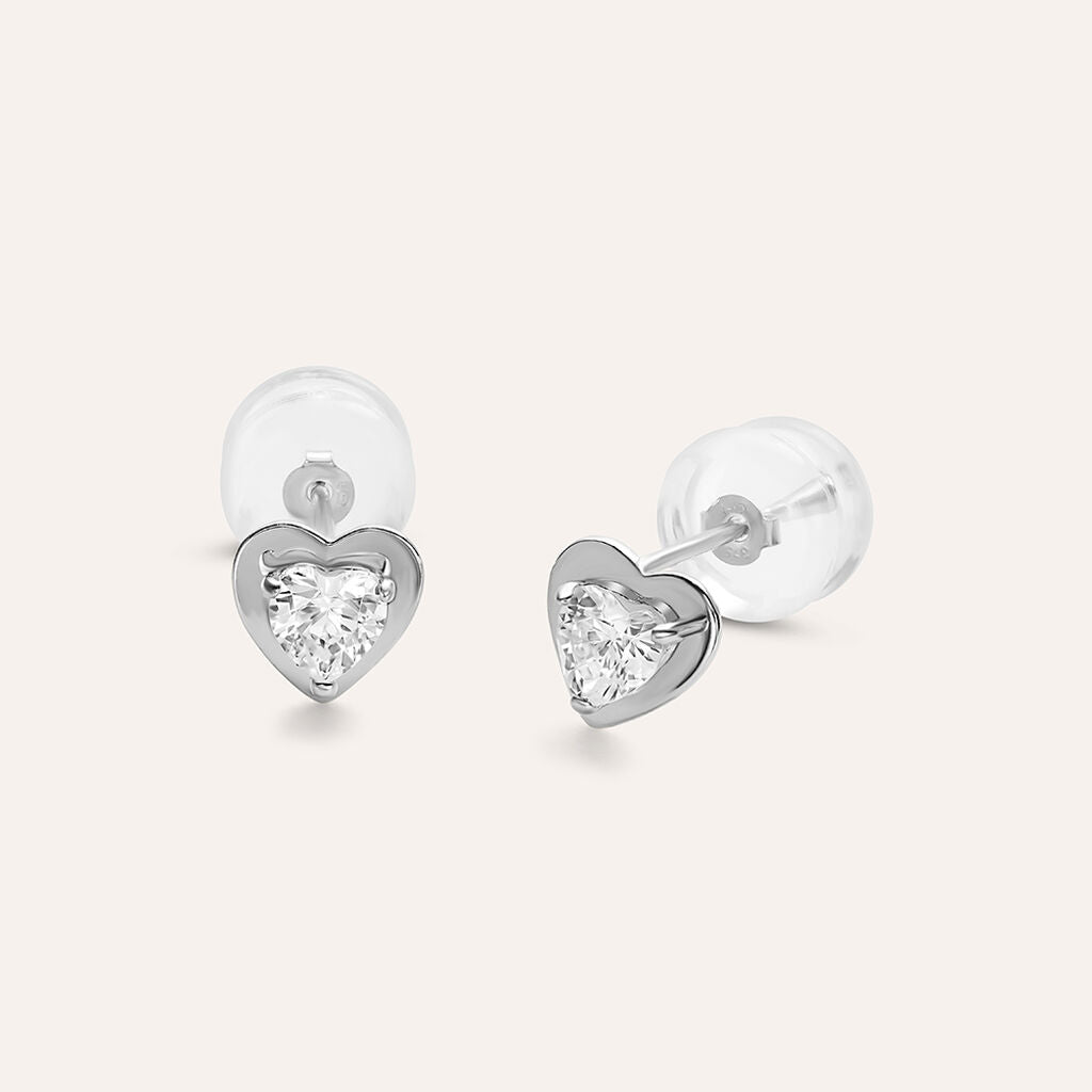 Orecchini a Lobo Stroili Bon Ton Cuore Oro Bianco 9 Kt e Cubic Zirconia