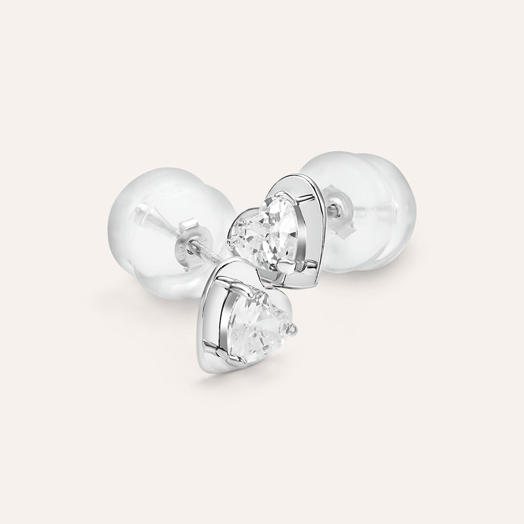 Orecchini a Lobo Stroili Bon Ton Cuore Oro Bianco 9 Kt e Cubic Zirconia