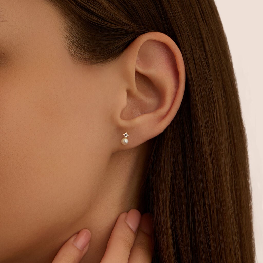 Orecchini a Lobo Stroili Bon Ton Oro 9 Kt Zircone e Perla