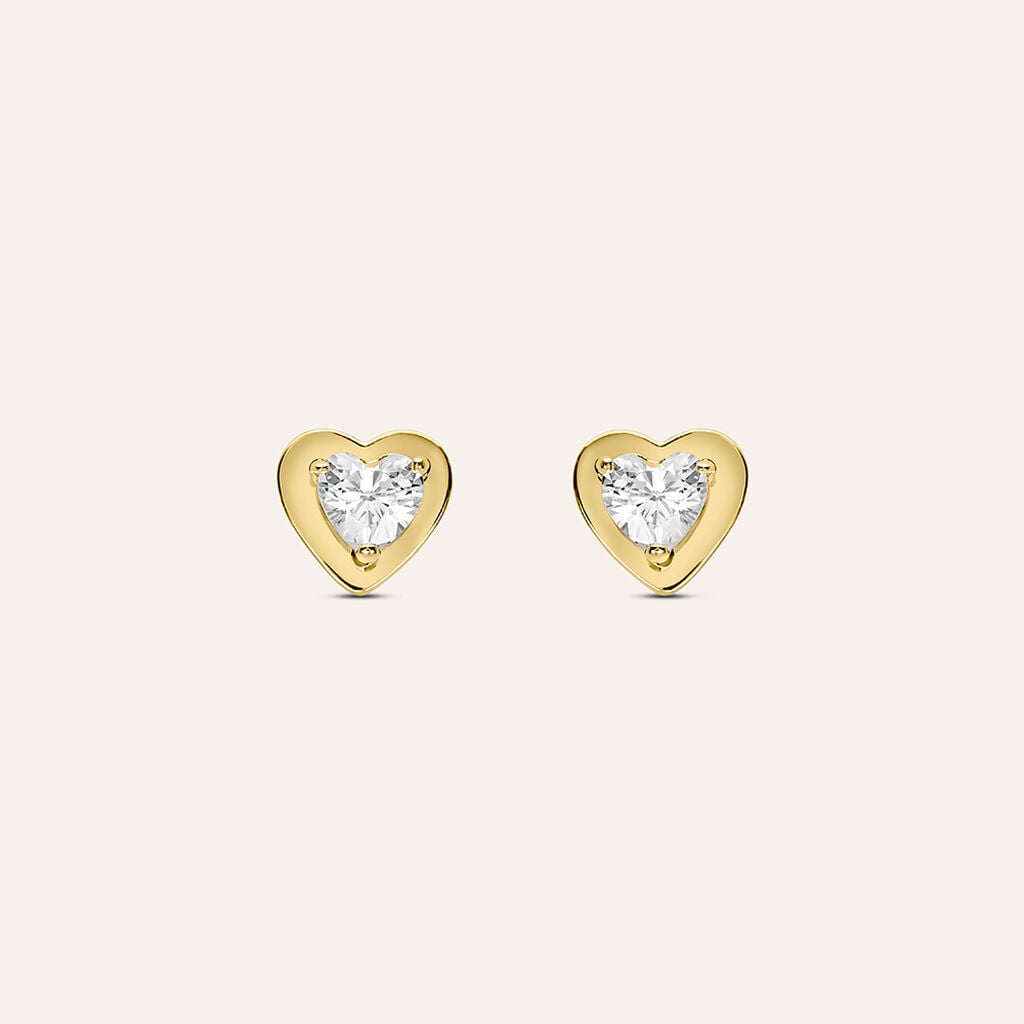 Orecchini a Lobo Stroili Bon Ton Cuore Oro Giallo 9 Kt e Cubic Zirconia