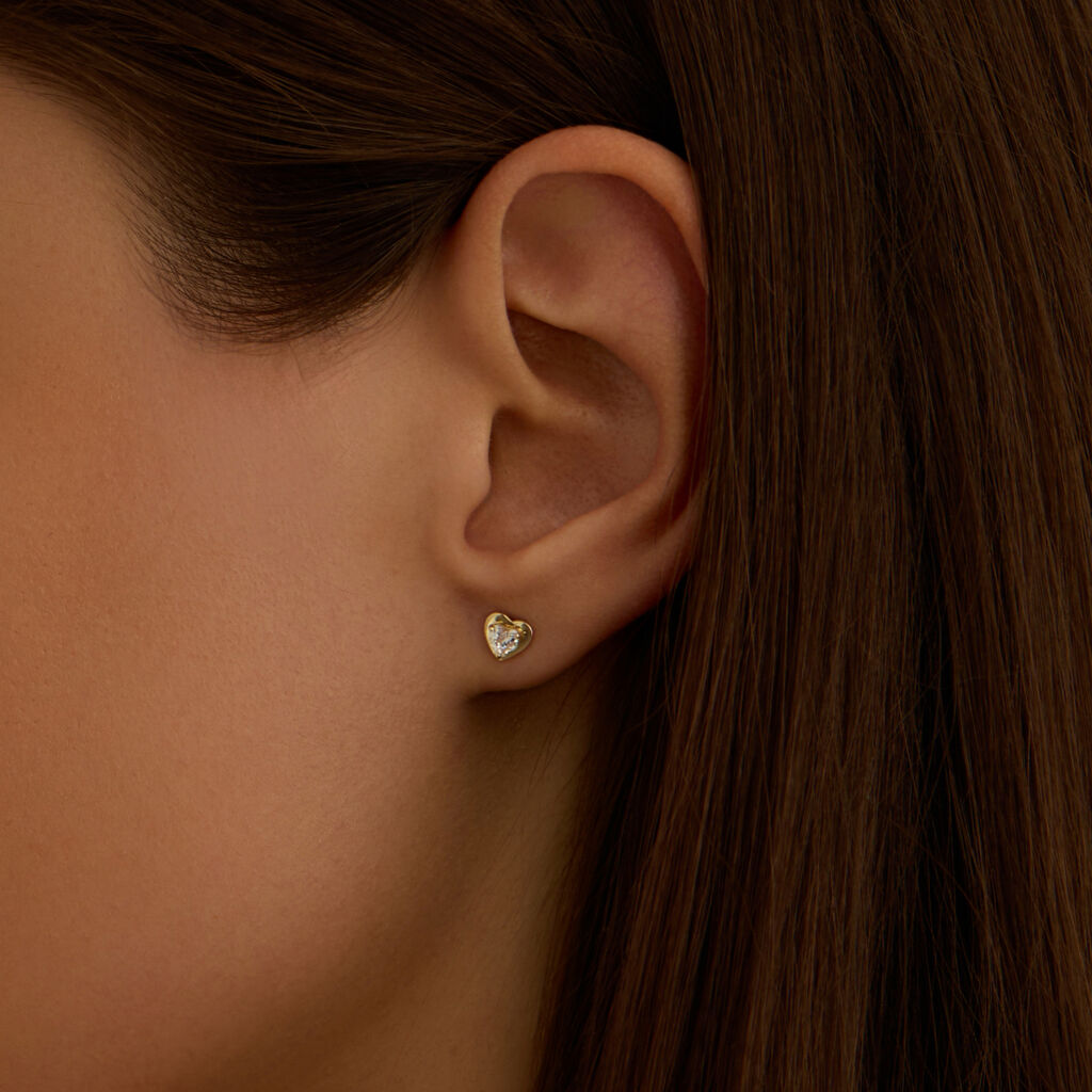 Orecchini a Lobo Stroili Bon Ton Cuore Oro Giallo 9 Kt e Cubic Zirconia