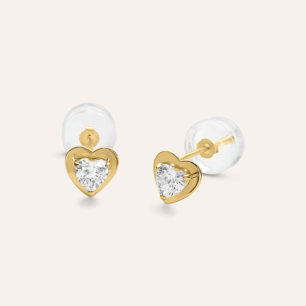 Orecchini a Lobo Stroili Bon Ton Cuore Oro Giallo 9 Kt e Cubic Zirconia