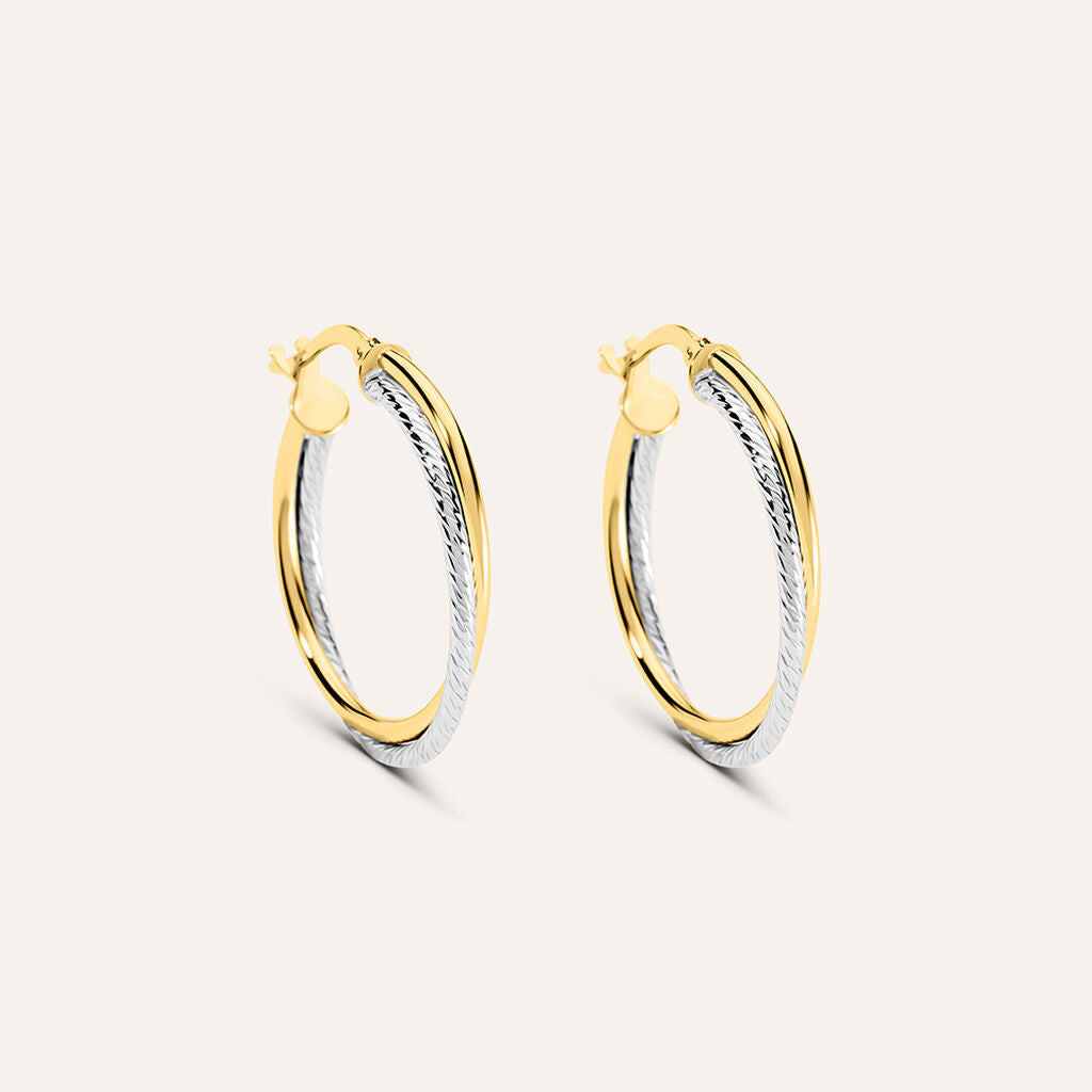 Orecchini a Cerchio Stroili Toujour Oro Bianco Zigrinato e Giallo 9 Kt
