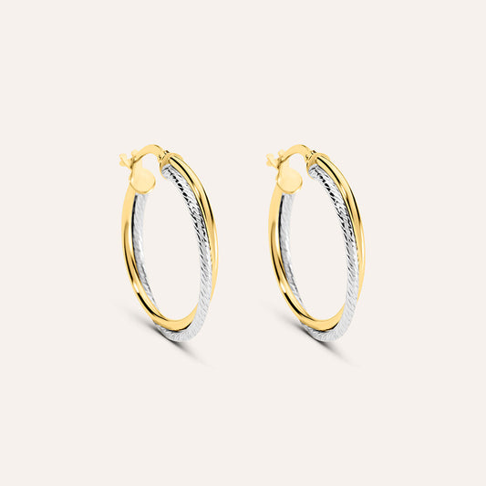 Orecchini a Cerchio Stroili Toujour Oro Bianco Zigrinato e Giallo 9 Kt