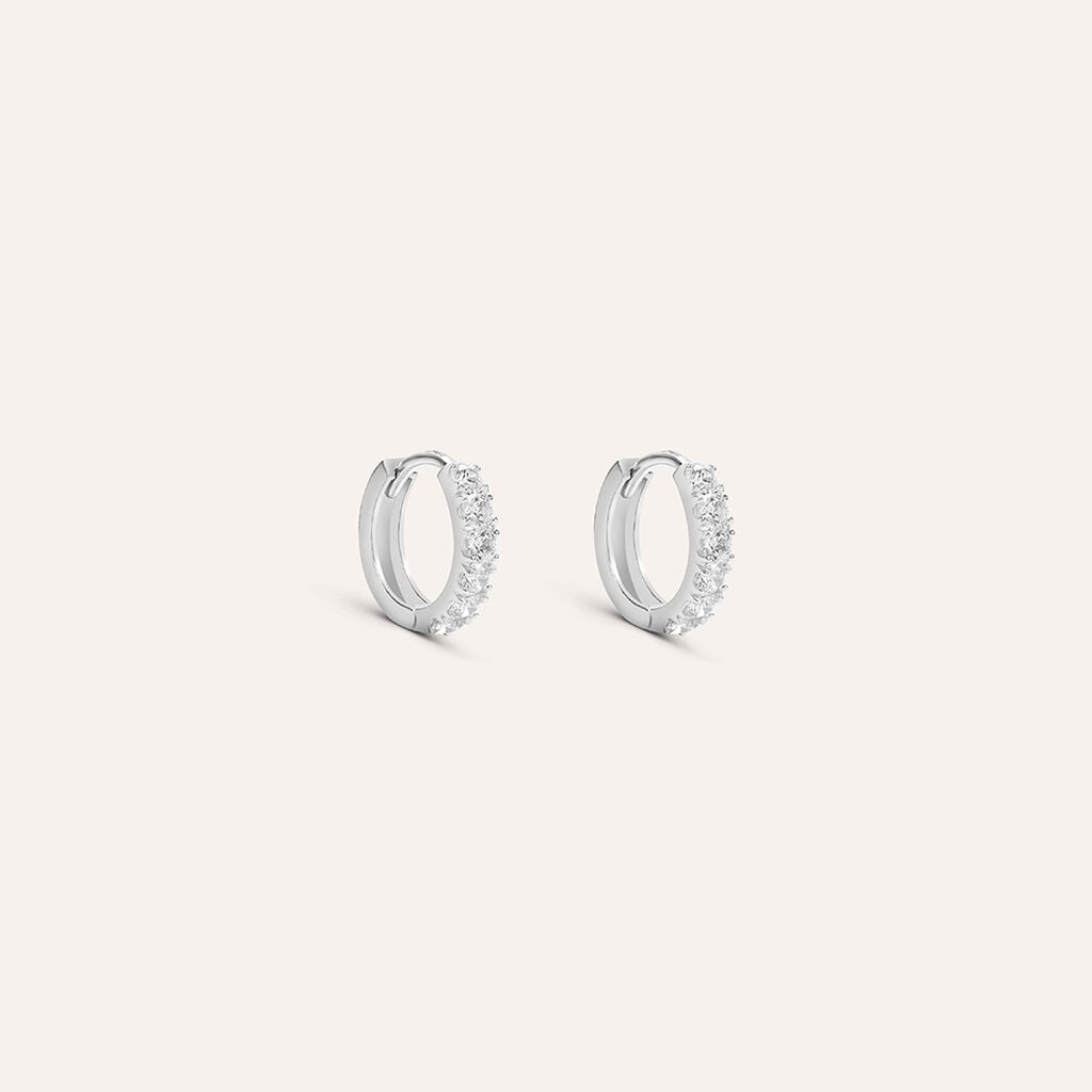 Orecchini a Cerchio Stroili Toujour Oro Bianco 9 Kt e Cubic Zirconia