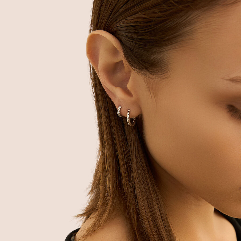 Orecchini a Cerchio Stroili Toujour Oro Bianco 9 Kt e Cubic Zirconia