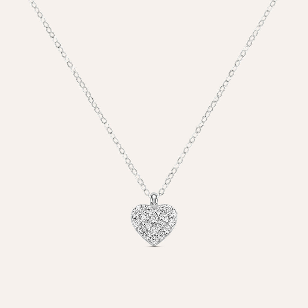 Collana Stroili Claire Oro Bianco 9 Kt Pendente Cuore Pavè Cubic Zirconia