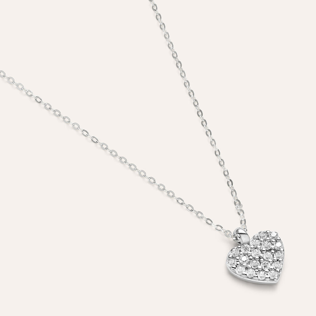 Collana Stroili Claire Oro Bianco 9 Kt Pendente Cuore Pavè Cubic Zirconia