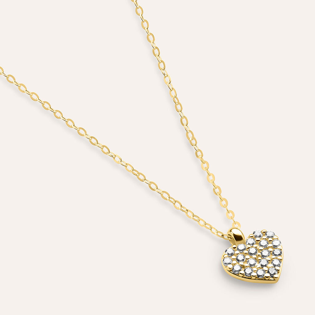 Collana Stroili Claire Oro 9 Kt Pendente Cuore Pavè Cubic Zirconia