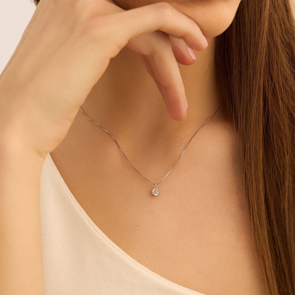 Collana Stroili Claire Punto Luce Oro Bianco 9 Kt Cubic Zirconia