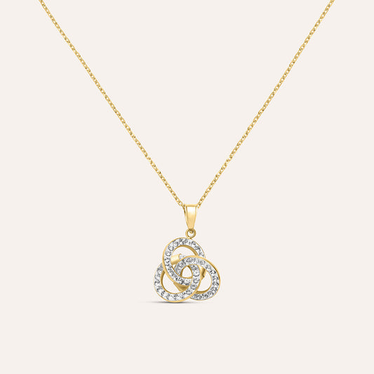 Collana Stroili Christelle Oro Giallo 9 Kt Maglia Forzatina Pendente Nodo Cristalli Bianchi