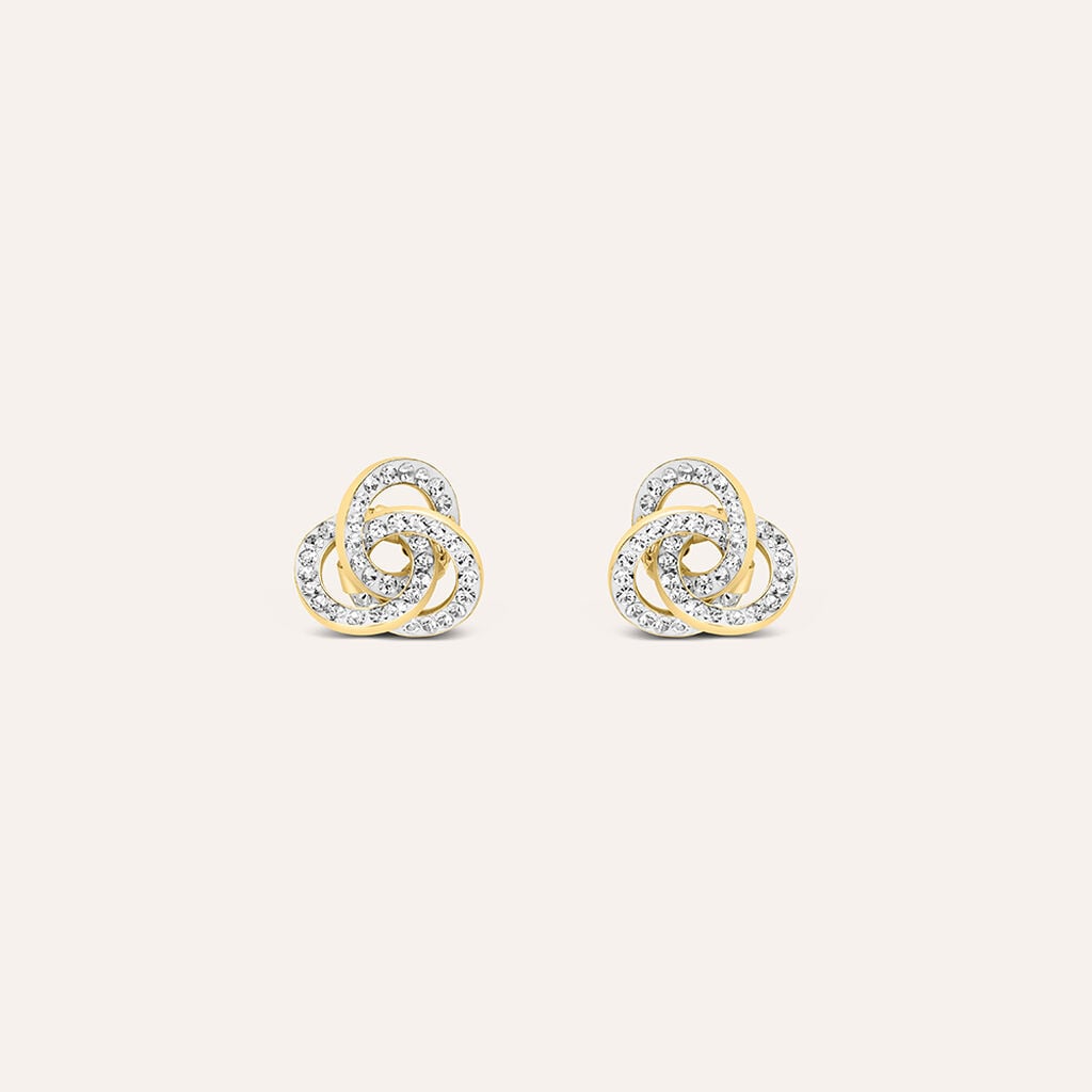 Orecchini Lobo Stroili Christelle Oro Giallo 9 Kt Nodo Con Cristalli Bianchi