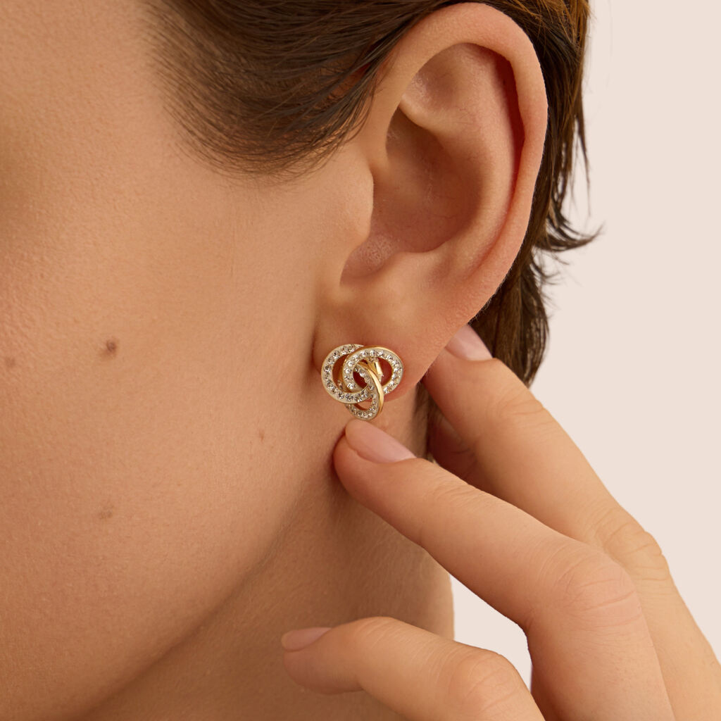 Orecchini Lobo Stroili Christelle Oro Giallo 9 Kt Nodo Con Cristalli Bianchi
