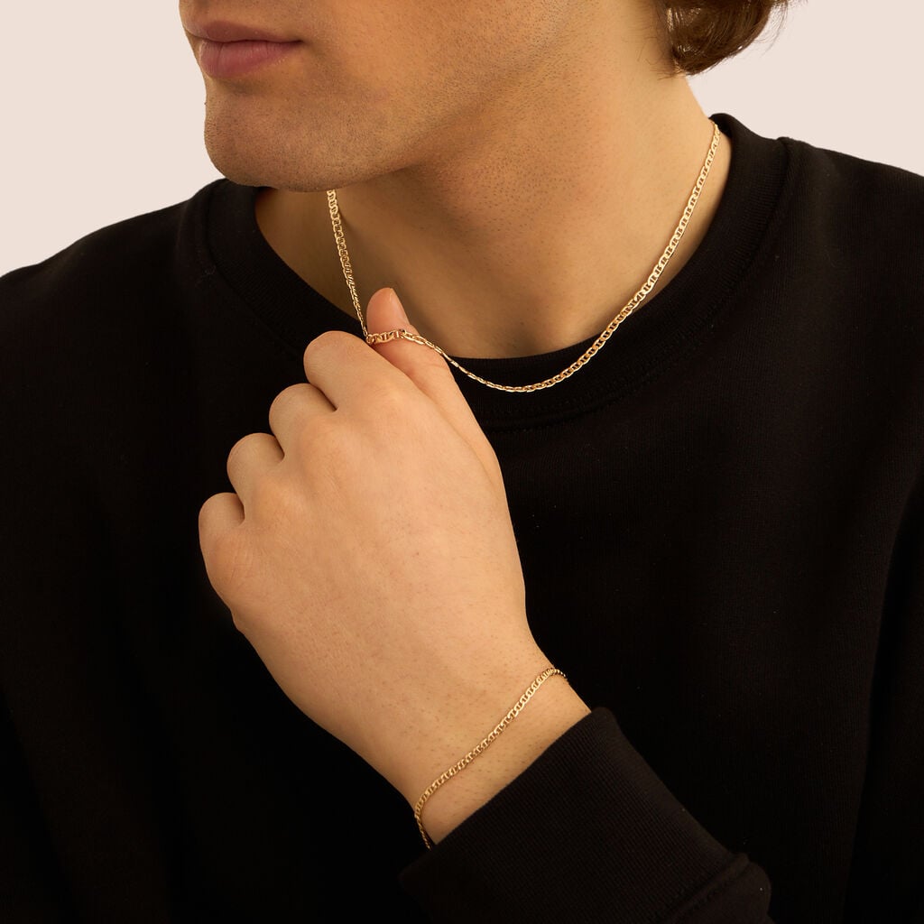 Bracciale Uomo Stroili L'homme Or Catena Oro Giallo 9 Kt Maglia Traversino