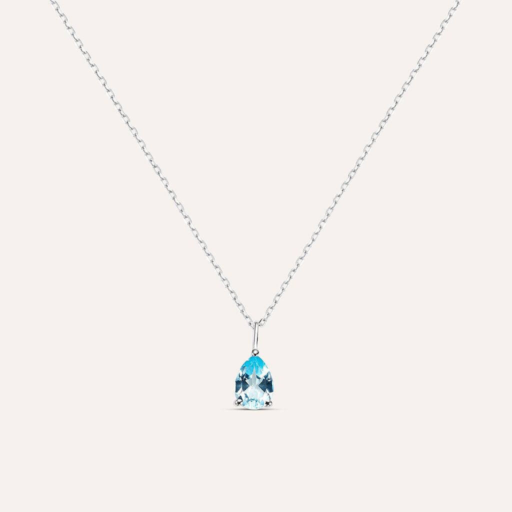 Collana Stroili Amelie Punto Luce Oro Bianco 9 Kt Catena Maglia Forzatina Centrale Topazio Azzurro