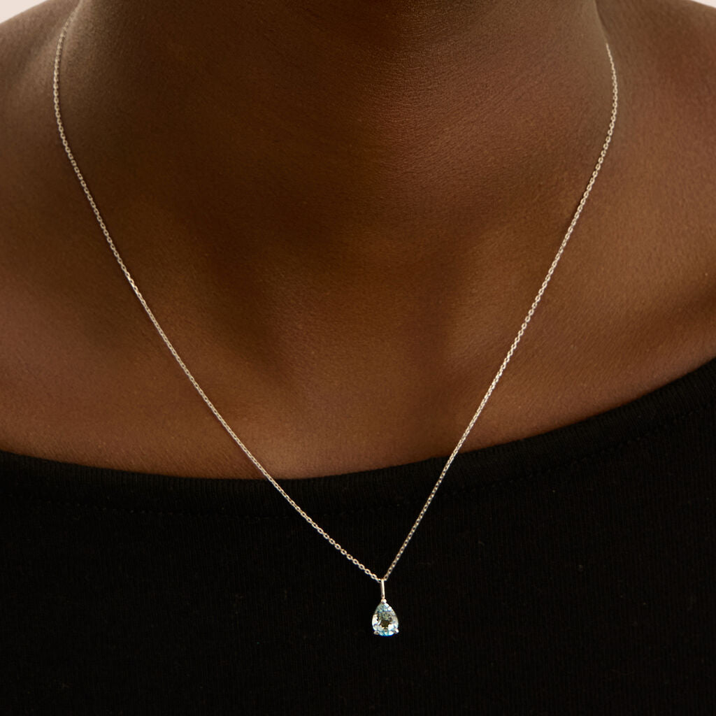 Collana Stroili Amelie Punto Luce Oro Bianco 9 Kt Catena Maglia Forzatina Centrale Topazio Azzurro