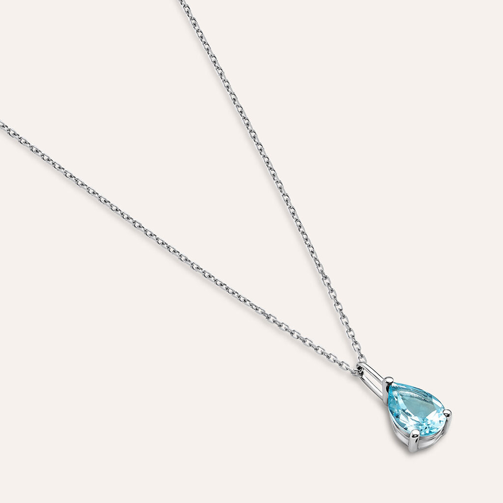 Collana Stroili Amelie Punto Luce Oro Bianco 9 Kt Catena Maglia Forzatina Centrale Topazio Azzurro