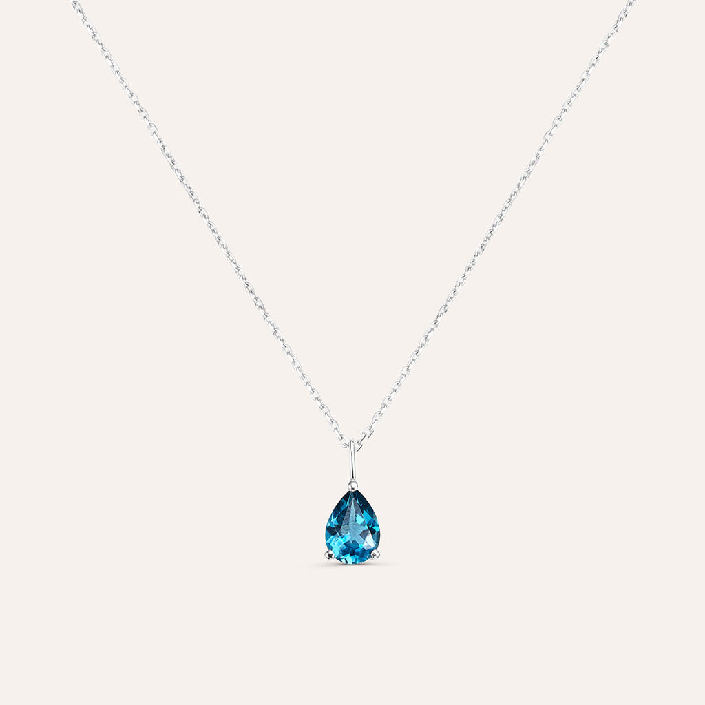 Collana Stroili Amelie Punto Luce Oro Bianco 9 Kt Catena Maglia Forzatina Centrale Topazio London Blue
