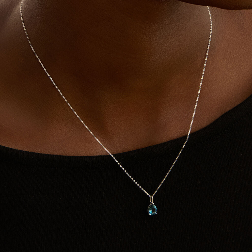 Collana Stroili Amelie Punto Luce Oro Bianco 9 Kt Catena Maglia Forzatina Centrale Topazio London Blue