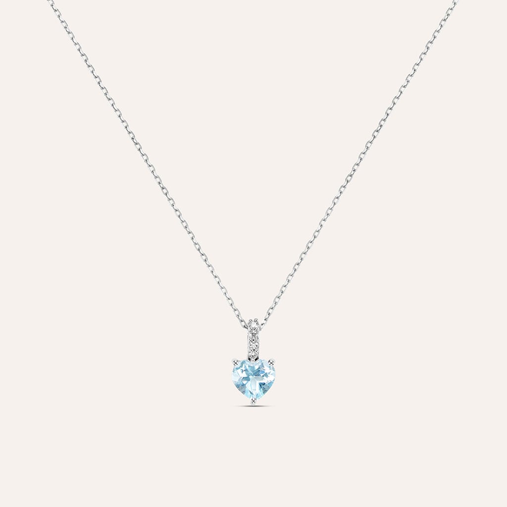 Collana Stroili Amelie Oro Bianco 9 Kt Pendente Topazio Azzurro Cuore Cubic Zirconia