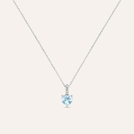 Collana Stroili Amelie Oro Bianco 9 Kt Pendente Topazio Azzurro Cuore Cubic Zirconia