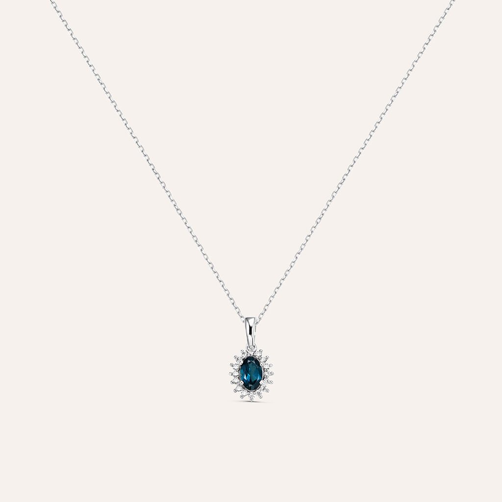 Collana Stroili Amelie Oro Bianco 9 Kt Pendente Kate Topazio Contornato