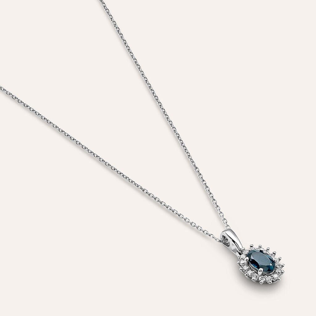 Collana Stroili Amelie Oro Bianco 9 Kt Pendente Kate Topazio Contornato