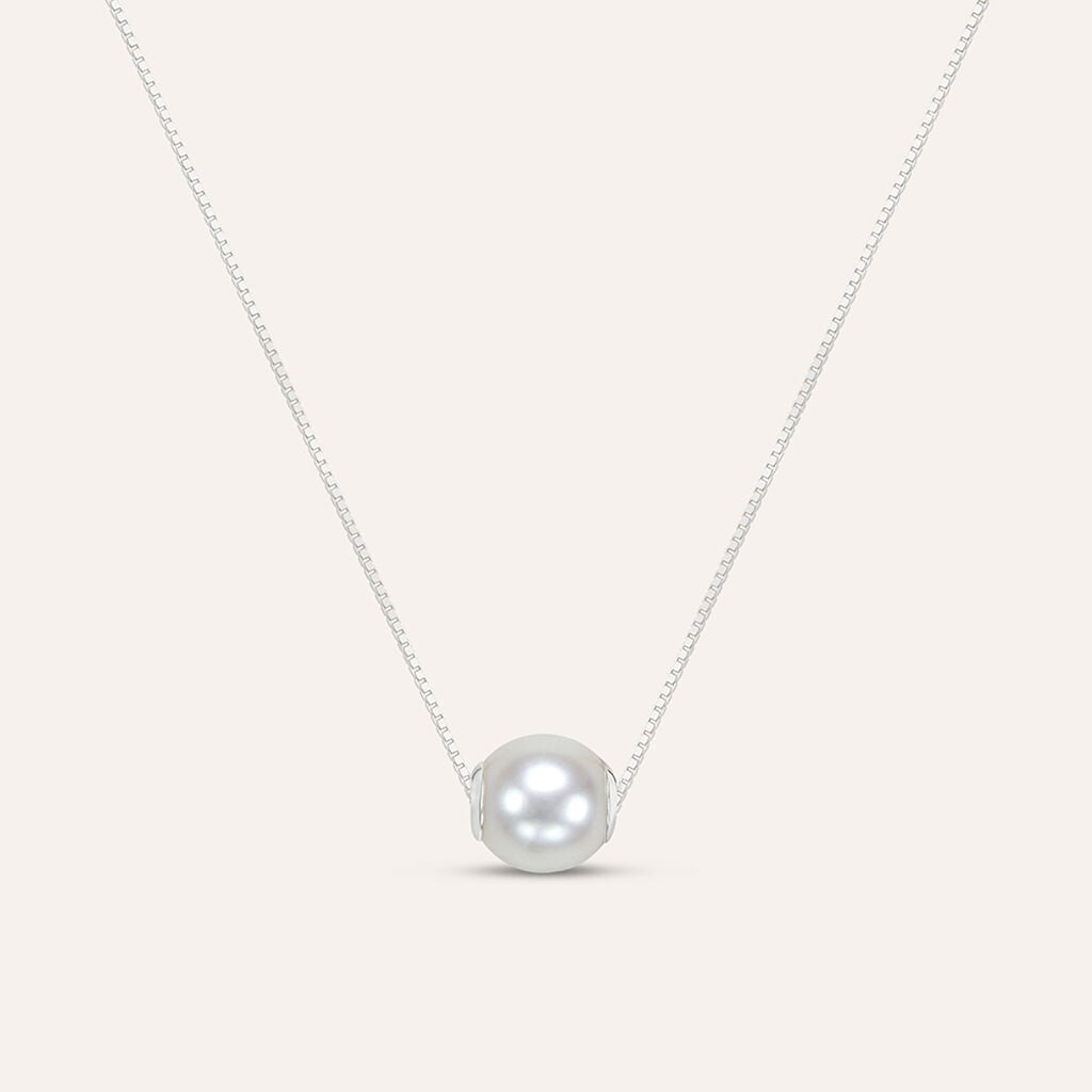 Collana Stroili Gabrielle Oro Bianco 9 Kt con Perla Passante