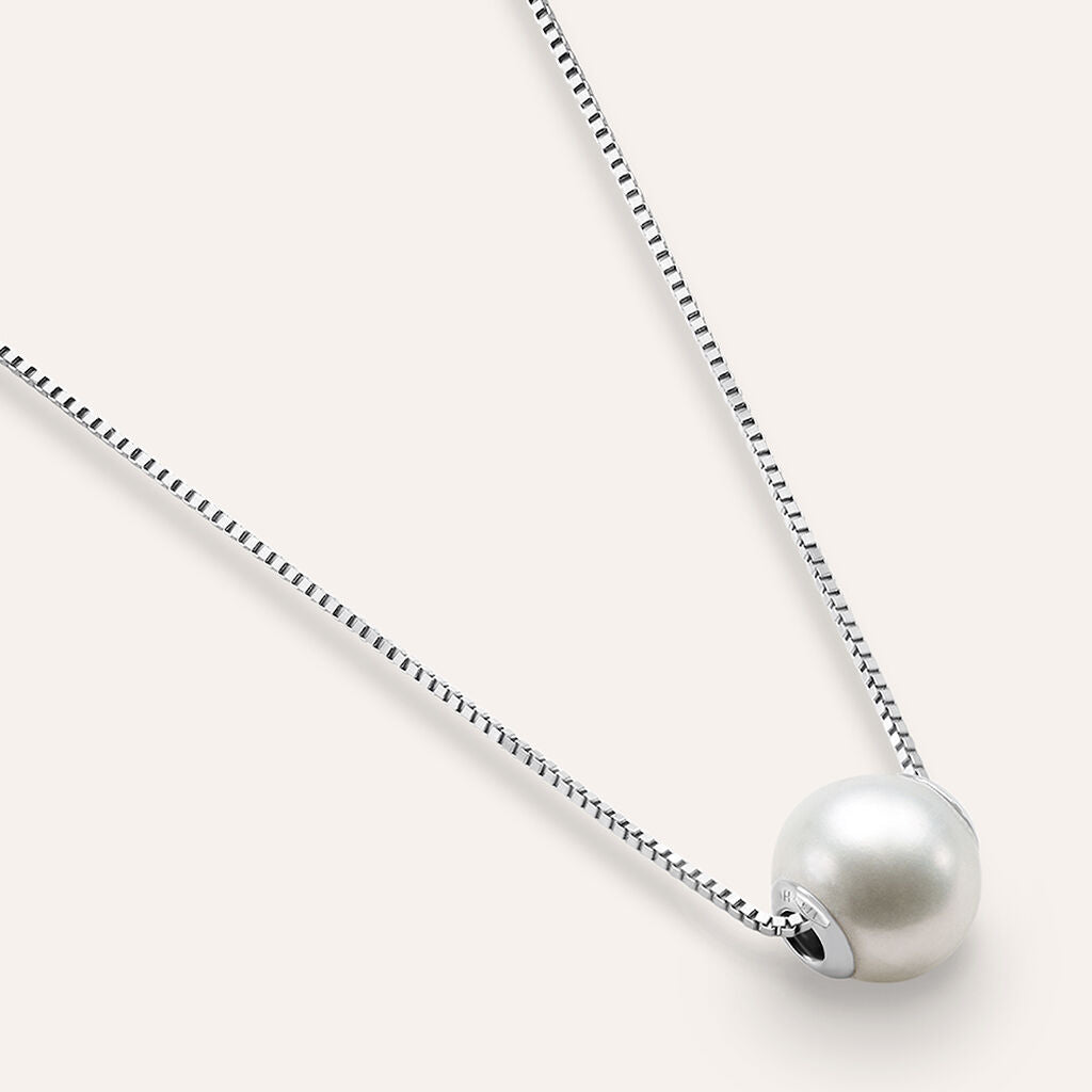 Collana Stroili Gabrielle Oro Bianco 9 Kt con Perla Passante