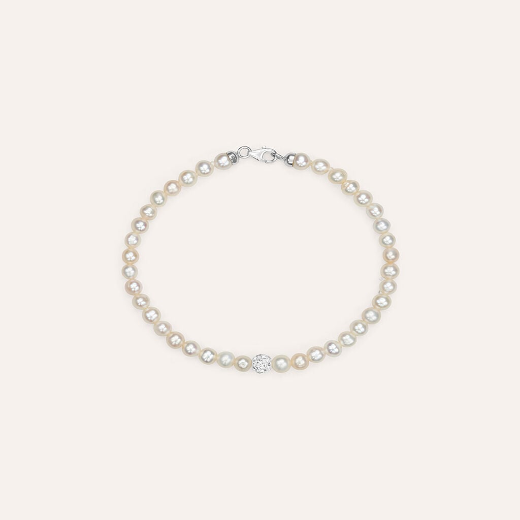 Bracciale Stroili Gabrielle Filo Di Perle Centrale Sferetta Cristalli Chiusura Oro Bianco 9 Kt