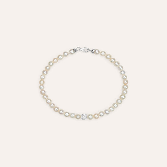 Bracciale Stroili Gabrielle Filo Di Perle Centrale Sferetta Cristalli Chiusura Oro Bianco 9 Kt